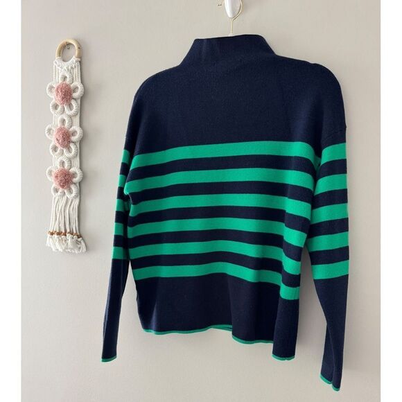 Tahari Striped Mock Neck Pullover Sweater Green Navy Blue Stylish Size Large - Picture 6 of 7